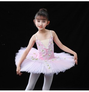 Pink blue Ballet dress tutu skirt girls puffy ballerina dance clothes toddler flat tutu professional little swan lake performance clothing 